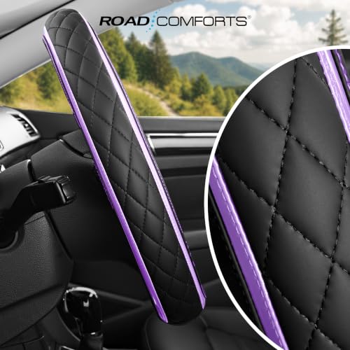 Road Comforts Leather Steering Wheel Cover – Black & Purple, Universal Fit 14.5-15 Inch, Microfiber Leather, Anti-Slip & Breathable Design for Men and Women - color: Purple