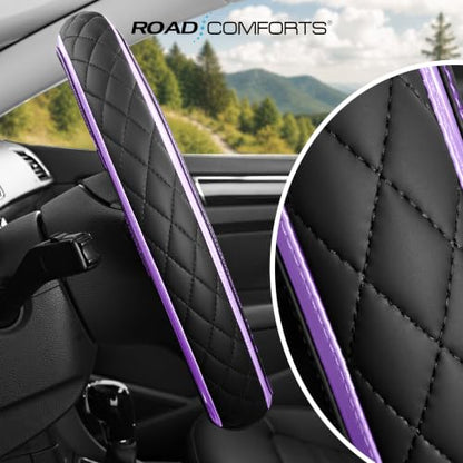 Road Comforts Leather Steering Wheel Cover – Black & Purple, Universal Fit 14.5-15 Inch, Microfiber Leather, Anti-Slip & Breathable Design for Men and Women - color: Purple