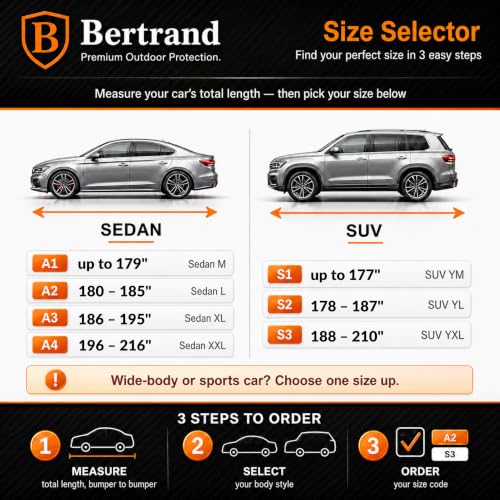 BERTRAND Heavy Duty Car Cover Waterproof All Weather, Sedan to 179 in (A1) - color: Black-Orange, size: A1 Car fits up to 179" (Versa, Rio...)