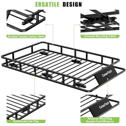 64" x 39" x 6" Roof Basket Heavy Duty Cargo Rack Basket 300lbs - color: Black(64*39in)