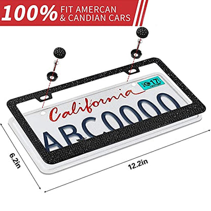 Bling Rhinestone License Plate Frame for Women，Diamond Sparkly Frames| Stainless Steel Frames & Over 1200 pcs Finest 14 Facets Black Glass Crystals Premium Diamond+GiftBox(Black) - color: BLACK