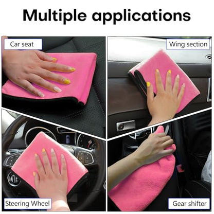 Hovom 3PCS Car Microfiber Towels, 23.62"×11.81" Lint-free Microfiber Towels for Cars Wash Drying, Super Absorbent Auto Cleaning Cloths, Reusable Washing & Detailing Towel, Car Cleaning Supplies (Pink) - color: Pink