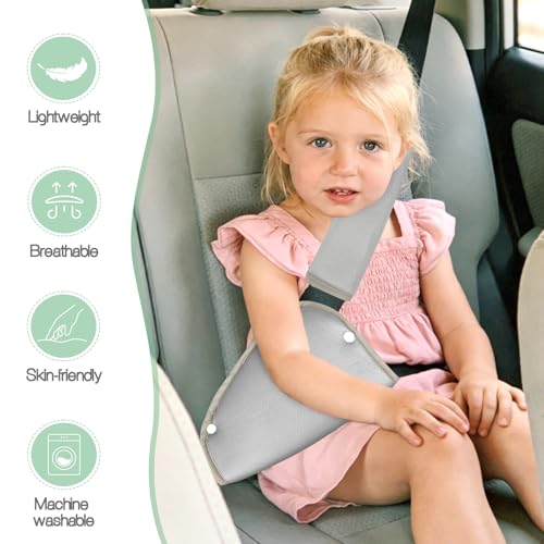 Kids Seat Belt Cover Pads, Universal Seat Belt Strap Cover for Kids, HNHUAMING Kid's Shoulder & Belly Protective Padding for Travel, Soft Breathable Car Seat Straps Pads for Children, Gray - color: gray