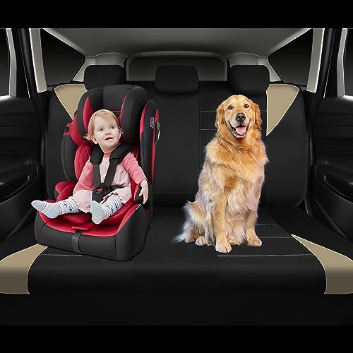 CAR PASS Waterproof Car Seat Covers Full Sets, Universal Fit Seat Covers for Cars, EVA Neoprene Seat Cover Set Full Sets, Interior Covers for Auto SUV,Vans,sedans, Trucks,(Black and Beige) - color: Beige Full Sets