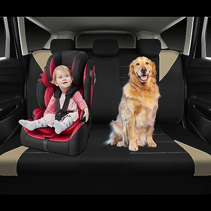 CAR PASS Waterproof Car Seat Covers Full Sets, Universal Fit Seat Covers for Cars, EVA Neoprene Seat Cover Set Full Sets, Interior Covers for Auto SUV,Vans,sedans, Trucks,(Black and Beige) - color: Beige Full Sets