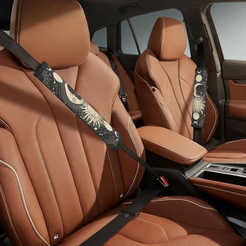 Vintage Sun Moon Stars 2PCS Car Seat Belt Cover – Super Soft Seatbelt Shoulder Protection Cushion, Comfortable Car Seat Belt Strap to Protect Your Neck and Shoulder