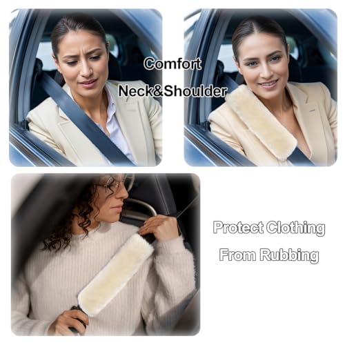 AOGELAN 2 Pack Fluffy Real Sheepskin Car Seat Belt Cover Pad Light Brown - color: Light Brown