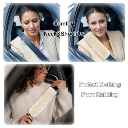 AOGELAN 2 Pack Fluffy Real Sheepskin Car Seat Belt Cover Pad Light Brown - color: Light Brown