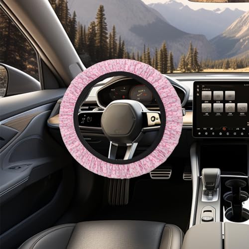 15 Pcs Pink Butterfly Car Steering Wheel Cover Center Console Armrest Pad Headrest Seat Belt Cover Handbrake Cover Keychain Coaster Full Set Car SUV - color: Pink Butterfly