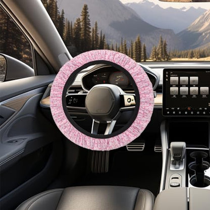 15 Pcs Pink Butterfly Car Steering Wheel Cover Center Console Armrest Pad Headrest Seat Belt Cover Handbrake Cover Keychain Coaster Full Set Car SUV - color: Pink Butterfly
