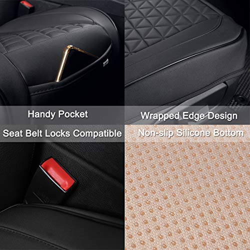 Black Panther 1 Pair Front Seat Covers Luxury Faux Leather Bottom Seat Cushions, Anti-Slip and Wrap Around The Bottom, Fit 95% of Vehicles - Black - color: Front Pair Black
