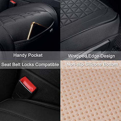 Black Panther 1 Pair Front Seat Covers Luxury Faux Leather Bottom Seat Cushions, Anti-Slip and Wrap Around The Bottom, Fit 95% of Vehicles - Black - color: Front Pair Black