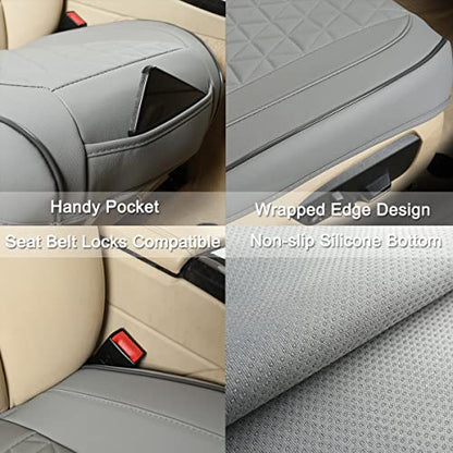 Black Panther 1 Pair Front Bottom Seat Covers Luxury Faux Leather Car Seat Protectors, Anti-Slip and Wrap Around The Bottom, Fit 95% of Vehicles - Light Gray - color: Front Pair Gray