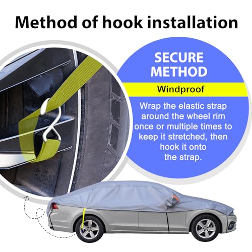 Half Car Cover SUV, Top Cover for Windshield & Sunroof Protection with Cotton Liner, Hail Protector Car Cover Waterproof All Weather for Snow, Sun,Rain,Dust,Size M - size: 2-SUV M