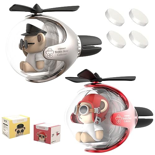 2 Pcs Pilot Car Air Freshener, Cute Duck Car Vent Clip Air Freshener Automotive Air Outlet Fan Diffuser, Automotive Interiors Vent Decoration (Silver+Red) - color: Silver+Red