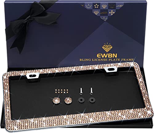 Bling License Plate Frame for Women, 1PCS Sparkly License Plate Frames| Over 1200 pcs 14 Facets Bedazzled Clear Glass Diamond Rhinestone Crystals w/Free Glitter Diamond Box (Champagne) - color: Champagne