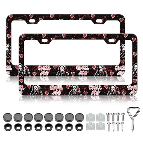 2 Pack Ghost Skull License Plate Frames Cute Goth Horror Ghost License Plate Holder Stainless Steel Rust-Proof Waterproof Car Decorative Tag Frames for Standard US 12x6 Inch - color: Ghost Skull Face
