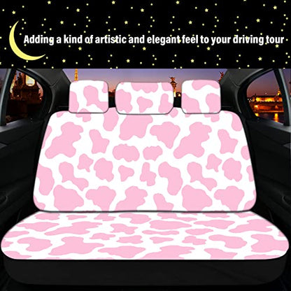 15 Pcs Car Steering Wheel Cover Center Console Armrest Pad Headrest Seat Belt Cover Handbrake Cover Keychain Coaster Full Set Car SUV (Pink Cow) - color: Pink Cow