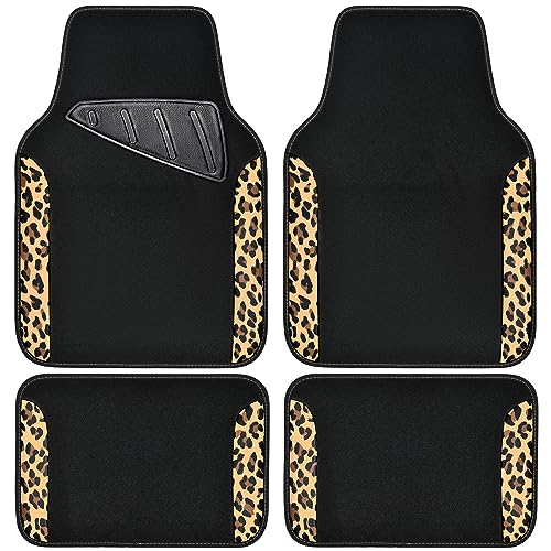 CAR PASS Waterproof Universal Fit Car Floor Mats, Leopard Print Car Mats Fit for SUV,Vans,sedans, Trucks,Set of 4pcs Car Carpet with Driver Heel Pad and Nibs Backing,for Cute Women Girl Brown Leopard - color: Leopard Print
