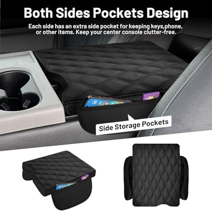 Autorder Center Console Cover for 2015-2025 Ford F150/2017-2025 F250 F350 F450 Accessories Armrest Cover with Storage Bag Anti-Scratch Middle Console Pad Leather Armrest Pad(Jump Seat Only) - size: 2015-2025 Ford F150 with Jump Seat