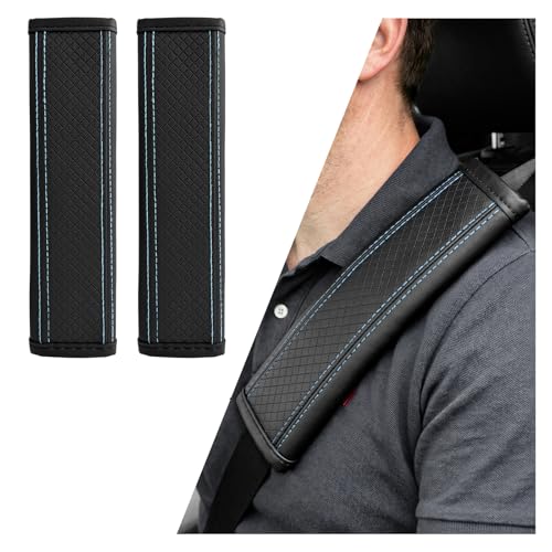 2PCS Car Seat Belt Cover Pad, Breathable Leather Safety Belt Shoulder Protector for a More Comfortable Driving, Universal Harness Pads Interior Decoration for Most Vehicles (Black & Blue) - color: Black & Blue