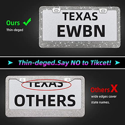 Bling Rhinestone License Plate Frame for Women 2PC，Diamond Sparkly License Plate Frames| Stainless Steel Frames & Over 1200 pcs Finest 14 Facets Black Glass Crystals Premium Diamond+GiftBox(White) - color: White-2PK