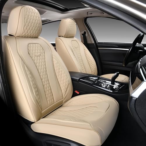 Coverado Seat Covers, Car Seat Covers Front Seats, Beige Car Seat Cover, Waterproof Car Seat Covers, Car Seat Cushion, Front Car Seat Covers Leatherette Car Seat Protector Universal Fit Most Cars - color: Beige, size: FrontPair