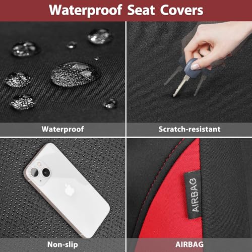 CAR PASS Neoprene Wetsuit Seat Covers, Waterproof Car Seat Covers Front with 5mm Composite EVA, Universal Fit for Car,Sedan, SUV TrucksAnti Slip, Airbag Compatible(Black and Red - color: Red