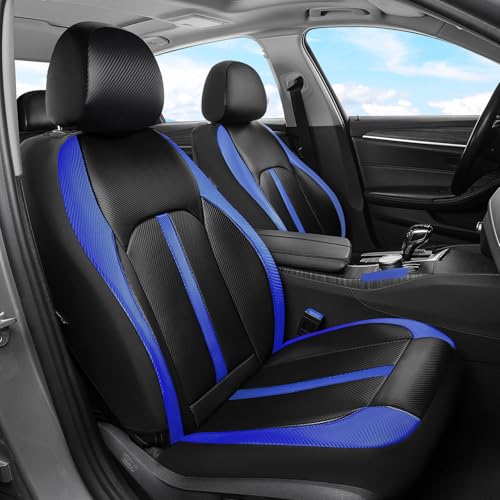 Coverado Leather Car Seat Covers Front Seats & Carbon Fiber, Waterproof and Durable All Weather Protector, Universal Fit for SUV, Pickup Truck, Sedan, Automotive Vehicle Interior, Black&Blue - color: CF-Black&Blue, size: Front