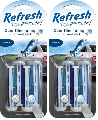 Refresh Your Car Car Air Freshener, Odor Eliminator, Set of 4 Auto Dual Scent Vent Sticks, New Car and Cool Breeze Scent, Refresh Your Car (Pack of 2) - size: 4 Count (Pack of 2), style: New Car/Cool Breeze
