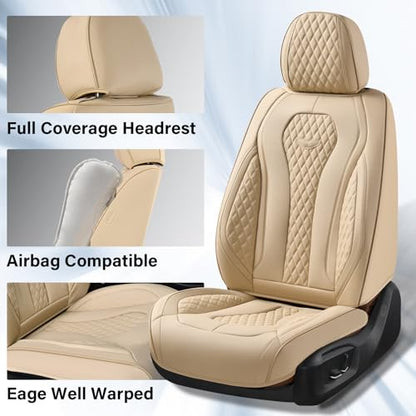 Coverado Automotive Seat Covers, Car Seat Covers Full Set, Beige Car Seat Cover, Car Seat Cushion Waterproof, Front Seats Back Seat Covers, Car Seat Protector Universal Fit Most Cars - color: Beige, size: FullSet