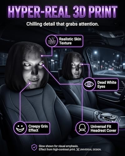 Creative Car Headrest Covers,Ghost Face Headrest Covers,Scary Covers for Cars,Stretchy Seat Headrest Protector,Funny Cover for Auto,Vehicle,Truck,SUV,Washable Elastic Fabric(2pcs-A) - color: 2pcs-A