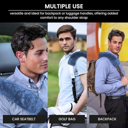 Andalus Genuine Sheepskin Car Seat Belt Cover Pad – Soft Fuzzy, Comfy Fluffy Seatbelt Covers, Shoulder Pad Neck Cushion Protector, Car Accessories for Woman, Man, Girl (Blue Gray, 2-Pack) - color: Blue Gray