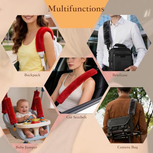 Amooca 25.6in Extra Long Furry Universal Car Seatbelt Cover Shoulder Pad - color: Red, size: 25.6in 1pack
