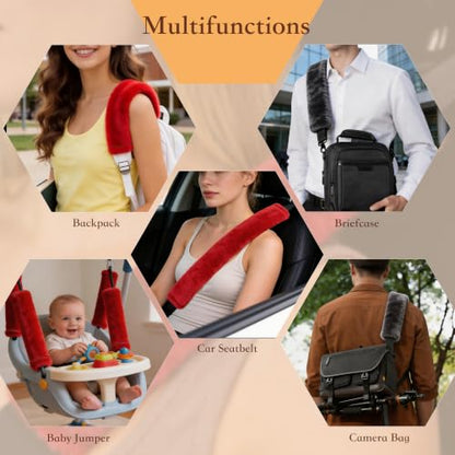 Amooca 25.6in Extra Long Furry Universal Car Seatbelt Cover Shoulder Pad - color: Red, size: 25.6in 1pack
