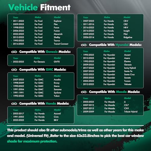 SCITOO 63 x 33.8 inches Sun Shade Sunshade Windshield Cover Front Window Shade Custom fit for Toyota for Chevrolet for GMC 1995-2000 Upgraded Summer Shade Blocks UV Rays Car Accessories