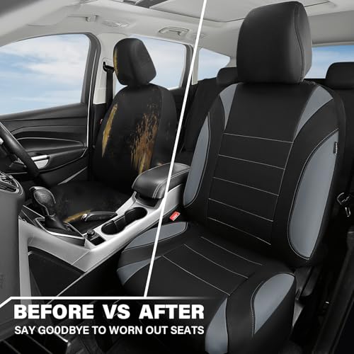 CAR PASS Waterproof Car Seat Covers Full Sets, Universal Fit Seat Covers for Cars, EVA Neoprene Seat Cover Set Full Sets, Interior Covers for Auto SUV,Vans,sedans, Trucks,(Black and Gray) - color: Black and Gray Full Sets