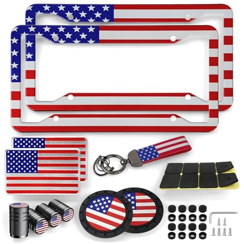 American Flag License Plate Frame Gift Set for Cars, Stainless Steel 2 Pack - color: Red Blue Stainless Steel