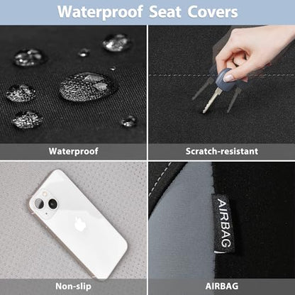 CAR PASS Waterproof Car Seat Covers Front Seats Only with 5mm Composite EVA, Neoprene Car Seat Cover with Separate Headrest Cover, Quick Setup Universal Fit for Car SUV Trucks,Airbag Compatible（Gray - color: Black and Gray