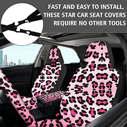 15 PCS Pink Leopard Print Car Seat Cover Set,Steering Wheel Cover Center Console Armrest Pad Headrest Seat Belt Cover Handbrake Gear Cover Keychain Coasters Full Set for Car SUV - color: Pink