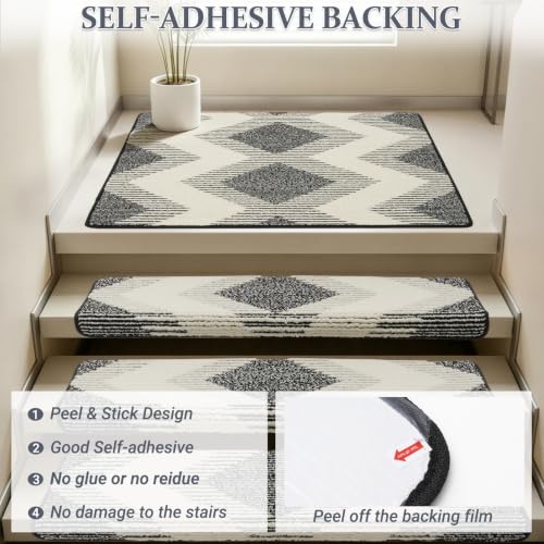Stair Landing Tread Non Slip, 30"x30" Stair Landing Mat with Tape - color: Brack and Beige, size: 30"x 30"