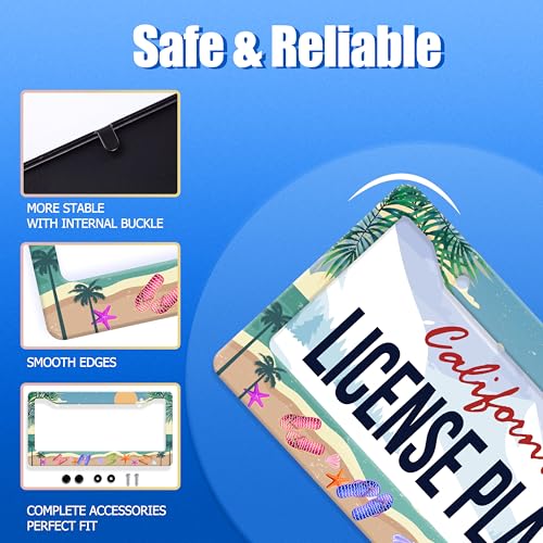 Summer Beach License Plate Frame Stainless Steel Car Accessory 6x12 Inch - color: Funny Summer Beach With Flip Flops