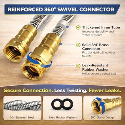 Short Metal Garden Hose 10 ft – 304 Stainless Steel Water Hose Leader, Flexible Hose Extension, Small Lightweight Hose Extender,No Kink Outdoor Hose (10 ft) - size: 10 Feet