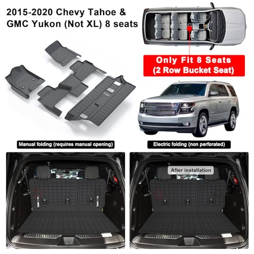 Floor Mats & Trunk Mat for Chevrolet Tahoe 2015-2020 Bucket Seat (8 Seats Version) &GMC Yukon（Not Fit XL,TPE All Weather Protection Car Floor Liners for Chevy Tahoe - size: 2015-20|For Tahoe-8|Full Set