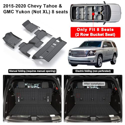 Floor Mats & Trunk Mat for Chevrolet Tahoe 2015-2020 Bucket Seat (8 Seats Version) &GMC Yukon（Not Fit XL,TPE All Weather Protection Car Floor Liners for Chevy Tahoe - size: 2015-20|For Tahoe-8|Full Set
