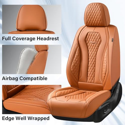 Coverado Seat Covers,Waterproof Seat Covers Front Seats, Brown Car Seat Cover, Luxury Front Car Seat Covers Leather Car Seat Protector, Automotive Car Seat Covers Universal Fit Most Cars - color: Brown, size: FrontPair