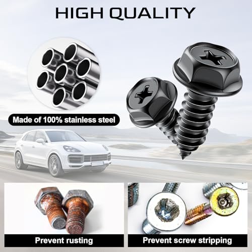 LivTee Rustproof License Plate Screws for Securing License Plates Frames and Covers on Cars and Trucks, 4 Sets Premium Stainless Steel Self Tapping Mounting Bolts (Black Zinc Plated) - color: Cross-Black, size: 4 Pack