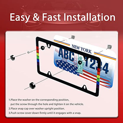 Rainbow Gay Pride License Plate Frame LGBT License Plate Holder 4 Holes - color: Rainbow Gay Pride