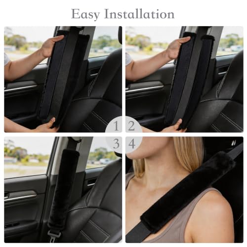 Amooca 2-Pack Soft Furry Universal Seatbelt Cover Car Shoulder Pad - color: Black, size: 10.5in 2pack