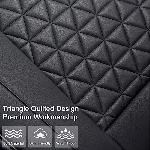Black Panther Luxury PU Leather Rear Car Seat Cover Adjustable Length (49-55'') Back Seat Protector Fits 90% Vehicles (Sedan SUV Truck), for Seat Bottom Only, Triangle Quilting Design, Black - color: Rear Black